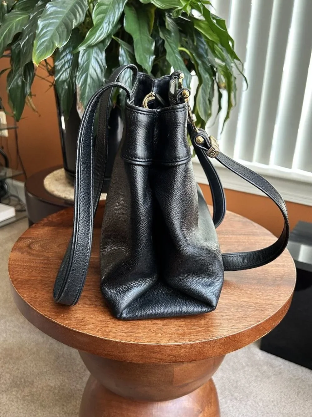VERSACE Starburst Leather Tote, Black